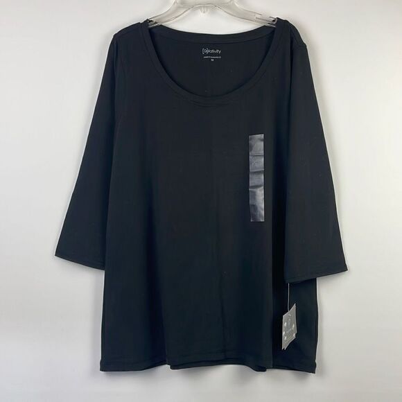 Relativity Women's Pima Cotton Quarter Sleeve Scoop-Neck Tee Black Size 1X NWT - Picture 1 of 9